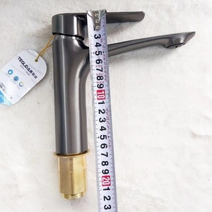 Robinet de lavabo Tenglida à poignée unique, à poser sur le comptoir, style moderne, avec cartouche en laiton, finition cuivre, monotrou - Product Image 2