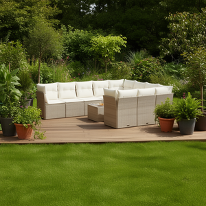 Pe Rattan Garden <b>Sofa</b> <b>Set</b> Beige Color Scheme Large Outdoor Furniture High Density Foam Cushions - Product Image 2