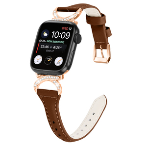 Pulsera de diamante de 45mm de cuero genuino para <span class=keywords><strong>Apple</strong></span> <span class=keywords><strong>Watch</strong></span> 7 <span class=keywords><strong>6</strong></span> 5 4 3 <span class=keywords><strong>SE</strong></span> correas de reloj inteligente de repuesto de moda - Product Image 2