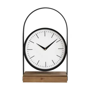 Moderna Mesa Decorativa Ferro Arco Pendurado Design Silencioso Não Ticking Porthole Metal Redonda Relógio em Stand