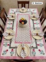 Nappe de table moderne à motifs floraux en coton 100% imprimée à la main avec serviettes pour 8 personnes