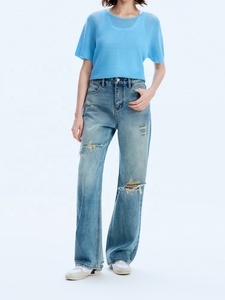 <span class=keywords><strong>Jean</strong></span> skinny à taille haute pour femme Yuanbofei, en denim <span class=keywords><strong>troué</strong></span>, écologique, décontracté, style Y2K, streetwear, délavé, pantalon droit - Product Image 2