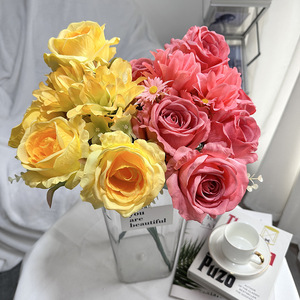 Flores Queyiyi, Rosas Artificiales de Seda, 10 Cabezas, Decoración para Bodas, Colores Primaverales, Hechas a Mano - Product Image 4