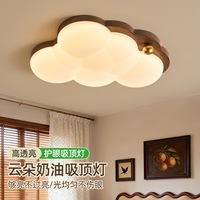 Lampu Plafon LED Warna Walnut Vintage Model Awan untuk Kamar Tidur, Kamar Anak, Ruang Belajar
