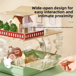 Maisonnette pour petits animaux en acrylique transparent |   <span class=keywords><strong>Cage</strong></span> d'intérieur résistante à l'eau avec cadre en fer, plateau et boîte en plastique pour hamster - Product Image 4