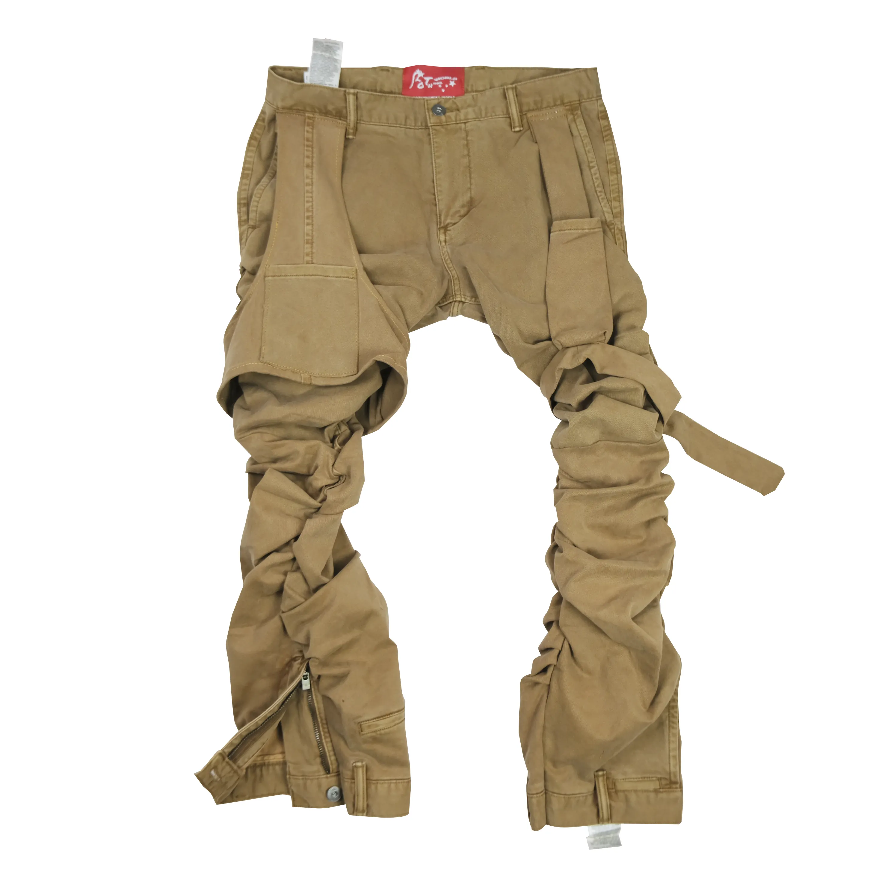 Wholesale Custom Denim Khaki Jeans Men's Stylish Pants Hip Hop Pants Folds Stacked Pants