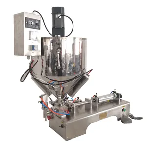 semi automatic 2 head piston paste, sauce filling machine with mixer