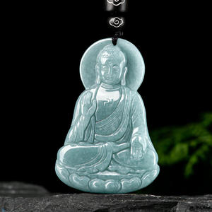Colgante de Jadeíta Natural Azul Agua con Buda, Diseño Original UNISEX, Estilo Chino, Regalo con Certificado de Tasación FG53 - Product Image 2