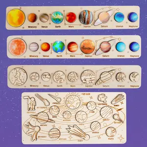 Montessori Wooden Solar System 8 Planets Puzzle Board Game untuk Anak-anak Mainan Pendidikan Anak Laki-laki Perempuan Alat Bantu Belajar Awal