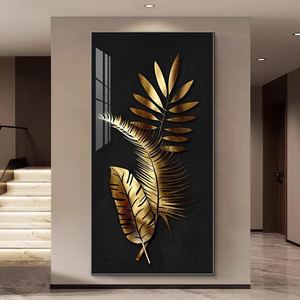 Art mural abstrait nordique de grande taille avec feuille dorée et fleur, image moderne de luxe, <span class=keywords><strong>cadre</strong></span> en papier MDF et alliage d'aluminium, décoration de salon - Product Image 4