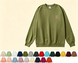 Unisex Crew Neck Pullover Sweatshirt Solid Color Hand Embroidery Flower Design Regular Fit Casual Autumn Wear - Product Image 1