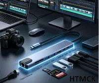 Hub USB 3.0 C 8-en-1 avec 4K pour lecteur de carte RJ45 SD/TF, adaptateur Type C à charge rapide PD