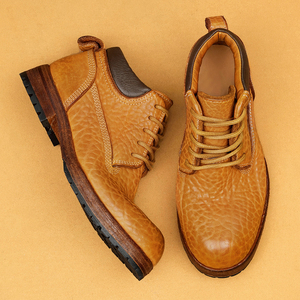 Bottes de travail pour hommes en cuir véritable jaune, style montantes, grain alligator, avec construction Goodyear Welt - Product Image 4