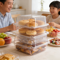 Emballage de gâteau en PET transparent, léger, avec fermeture à charnière, boîte d'emballage alimentaire, boîte à salade transparente, conteneur à fruits pour supermarché, coquille
