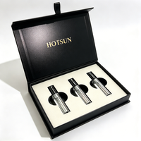 Boîte cadeau de luxe noire rigide magnétique personnalisée avec logo en feuille d'or pour 3 flacons de parfum – Emballage pour parfums