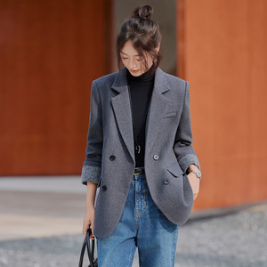 Women's Black Blazer Solid Color Polyester Worsted Anti-Wrinkle Spring Autumn Winter Casual Coat - Product Image 5