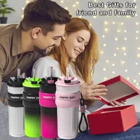 500ML Tasse À Café Avec Paille En Acier Inoxydable Tasse Corde Thermo Bouteille Pour Filles Flacons À Vide Cadeaux De Voyage