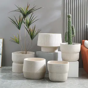 Grosir gaya sederhana multi-ukuran pekebun dalam ruangan pot bunga tanah liat serat putih pot kecil untuk tanaman