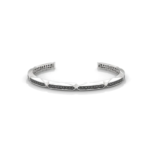 Modern Sterling <b>Silver</b> Linear <b>Cuff</b> <b>Bracelet</b> with Black and White Synthetic Diamond Accents for Elegant Luxury Style - Product Image 6