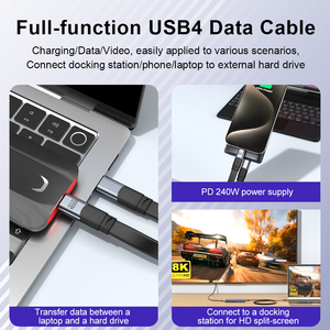 ULT-Unite <span class=keywords><strong>สาย</strong></span>เคเบิล USB4ฟังก์ชั่นเต็มรูปแบบสายเคเบิลแบบแบนนุ่ม40Gbps Type C ถึง C <span class=keywords><strong>สาย</strong></span>ข้อมูล240W 8K สำหรับชาร์จการส่งข้อมูลวิดีโอข้อมูล - Product Image 2