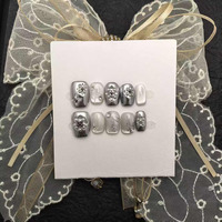 Vente en gros de 10 pièces de faux ongles en gel peints à la main, couleur nude jaune, français, faits à la main, en acrylique, à presser, de haute qualité