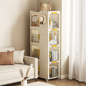 <b>Plastic</b> <b>Storage</b> <b>Drawer</b> Cart Creamy White Rectangle Standing Type Office Organizer With Wheels And Transparent Doors For Books - Product Image 3
