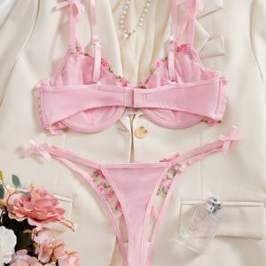 Ropa interior sexual para mujer, conjuntos de lencería, sujetador de mujer, Tanga, ropa interior de belleza para mujer, bordado de flores, Bikini romántico, lencería - Product Image 6