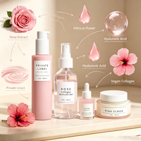 Kit de Soins Visage Rose Hydratant Repulpant à l'Acide Hyaluronique, Vitamine C, Hamamélis et Eau de Rose – Marque Blanche