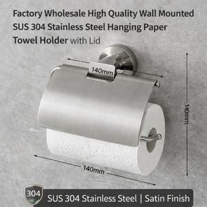 Portarrollos de Papel Higiénico de Acero Inoxidable 304 con Tapa - Dispensador de Papel Metálico para Montar en la Pared con Cubierta Antipolvo para Baño - Product Image 2