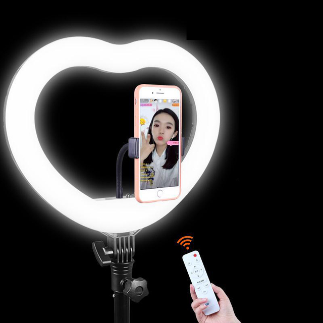 10 Inch 12 Inch Ring Fill Lights Love Heart Shape 28W AC100V-240V Remote Control Light Stand Phone Holder Beauty Makeup Light