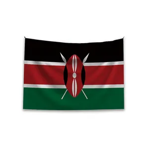 منتج ترويجي سريع التسليم بمقاس 48 ساعة بمقاس 3 × 5 قدم بعلم من كينيا علم من البوليستر بنسبة 100% علم من كينيا به حلقات من النحاس الأصفر علم من كينيا