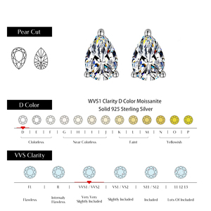 Boucles d'oreilles clous en moissanite S925 en argent sterling plaqué rhodium, taille poire, couleur D, pureté VVS1, 2 carats, brillantes, vente en gros d'usine, pour femme, tendance - Product Image 4