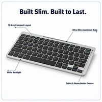 Keyboard Nirkabel Ultra Tipis 78 Tombol dengan Penyangga Ponsel, Keyboard Mini Slim Portabel untuk Laptop, Tablet, Desktop, Kantor