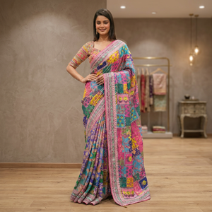 New TENNECY Designer Handwork Reversible <b>Ankle</b>-Length Stretchable Saree | Party Ethnic Wedding All Seasons Saree - Product Image 1