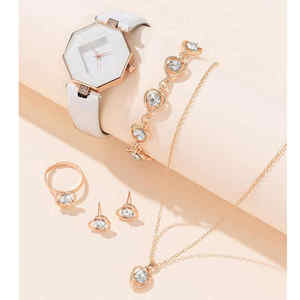 6185レディースレザークォーツハンドウォッチ5pcsハートクリスタルブレスレットジュエリーセットギフト - Product Image 4