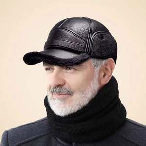Chapeau d'hiver pour homme, papa, grand-père, en cuir PU épais et chaud, avec protection pour les oreilles - Product Image 2