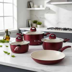 Juego de Ollas y Sartenes de Cocina de Cerámica Moderna de Alta Calidad, 7 Piezas, Rojo, de Aluminio Forjado - Product Image 5