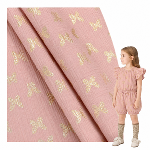 XNZTEX JURAVICHY RX2637 Tissu en mousseline de coton biologique 100% <span class=keywords><strong>double</strong></span> épaisseur, crêpe <span class=keywords><strong>gaze</strong></span>, avec motif <span class=keywords><strong>papillon</strong></span> doré, pour couverture de bébé fille - Product Image 1