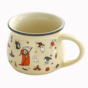 Écologique Créatif Imprimé Halloween Tasse En Céramique Fantôme Festival Cadeau Porcelaine Tasse À Café Citrouille Smiley Visage Tasse Wattle Mug - Product Image 5