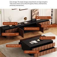 Ensemble meuble TV et table basse rétro mi-siècle, design épuré, extensible, moderne et simple, en panneaux de particules, pour salon et chambre