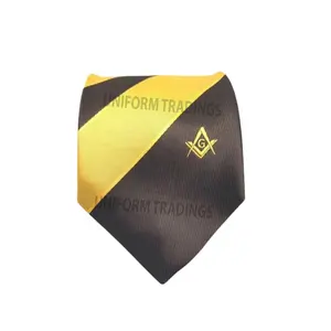 Masonic Men Necktie with Yellow Black and Square and Masonic Compass