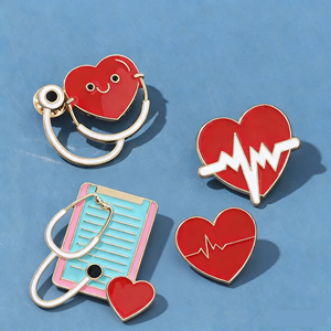 工厂批发散装现货医疗心形金属护士医生珐琅胸针徽章别针 - Product Image 2