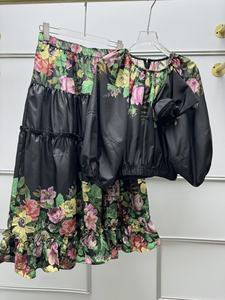 Women's French Sweet Waist-<b>Tie</b> 3D Floral Lantern Sleeve Top & A-Line Skirt 2-Piece <b>Set</b> - Product Image 5