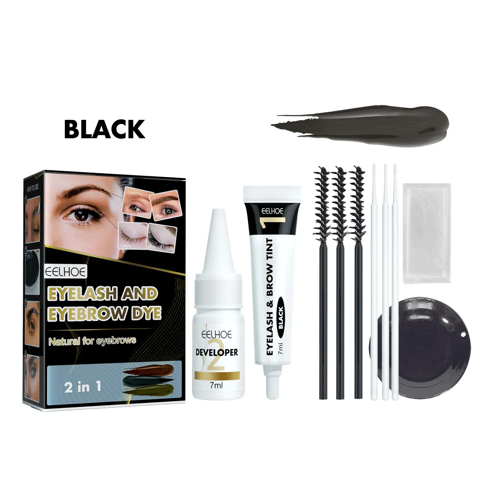 Hot sale EELHOE eyebrow & eyelash dye 2 in 1 long lasting 3 colors for choose waterproof natural look