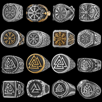Cincin Baja Tahan Karat 316L yang Dipersonalisasi Grosir Tahan Air Anti Noda Vintage Punk Gothic Perhiasan Fashion Nordik Viking