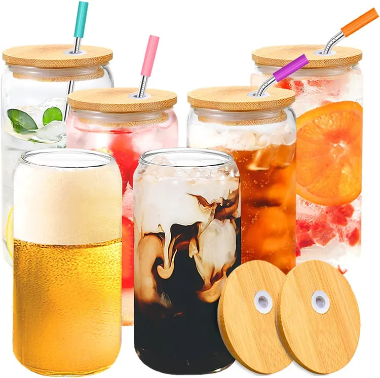 Can Glass Cup Beer Mug 16 Oz Iced Coffee Drinking Glasses Cute Cups Party Cups & Saucers Modern Beautiful Morden 16.9oz/500ml