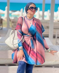 Nuova stampa conservativa pantaloni a maniche lunghe musulmani mediorientali Burkini protezione solare spiaggia <span class=keywords><strong>costume</strong></span> <span class=keywords><strong>da</strong></span> <span class=keywords><strong>bagno</strong></span> a quattro pezzi - Product Image 1