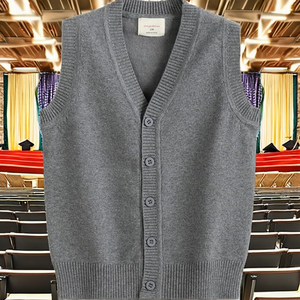 Chaleco Gris de Punto con Cuello en V, Sin Mangas, Unisex, Uniforme Escolar para Niños, Ropa para Primaria - Product Image 2
