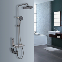 Nouveau design Ensemble de douche numérique noir gris anthracite 4 fonctions avec pommeau pluie, système de salle de bain à température contrôlée, jet de pluie doux et jet unique