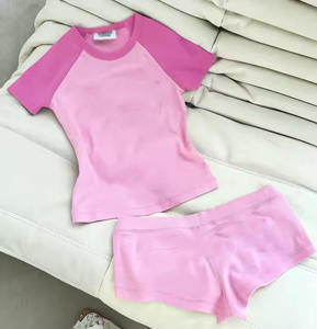 Kadın giyim iki parçalı şort takımı renk blok kırpma üst ve şortlar 2 parça Set kadın rahat kıyafetler 2025 yaz giysileri - Product Image 2